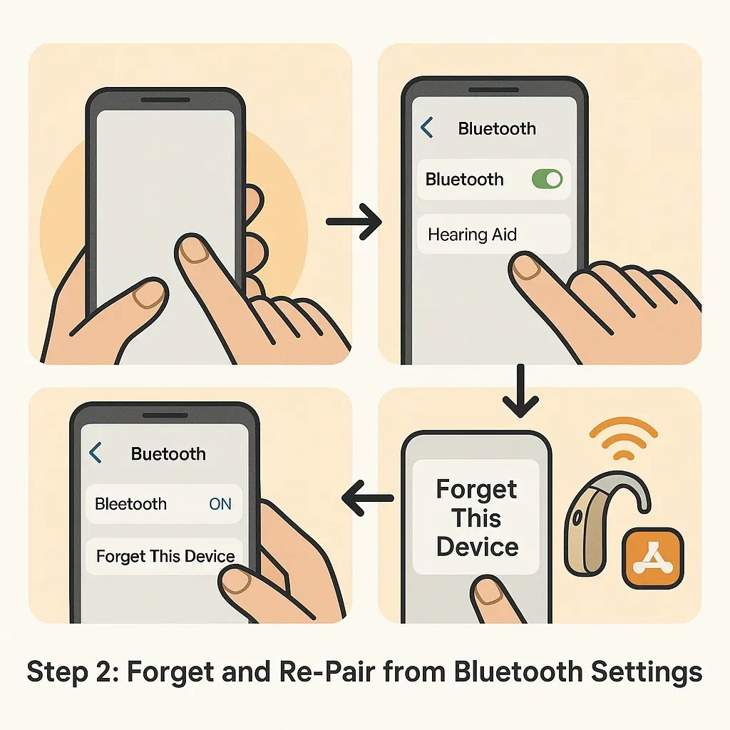 Forget and Re-Pair from Bluetooth Settings